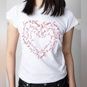 Zadig & Voltaire White Tee with Red Script Design ❤️